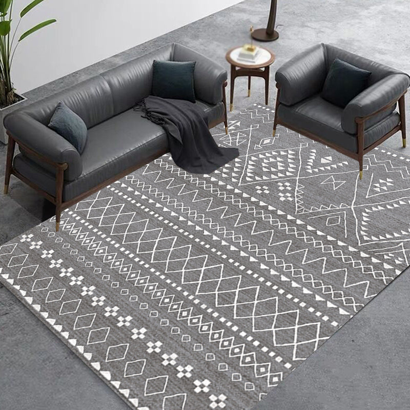 Stylish Tribal Geometric Pattern Rug with Stripe Grey Bohemian Rug Polyester Pet Friendly Non-Slip Backing Washable Area Rug for Living Room Clearhalo 'Area Rug' 'Bohemian' 'Rugs' Rug' 1726200