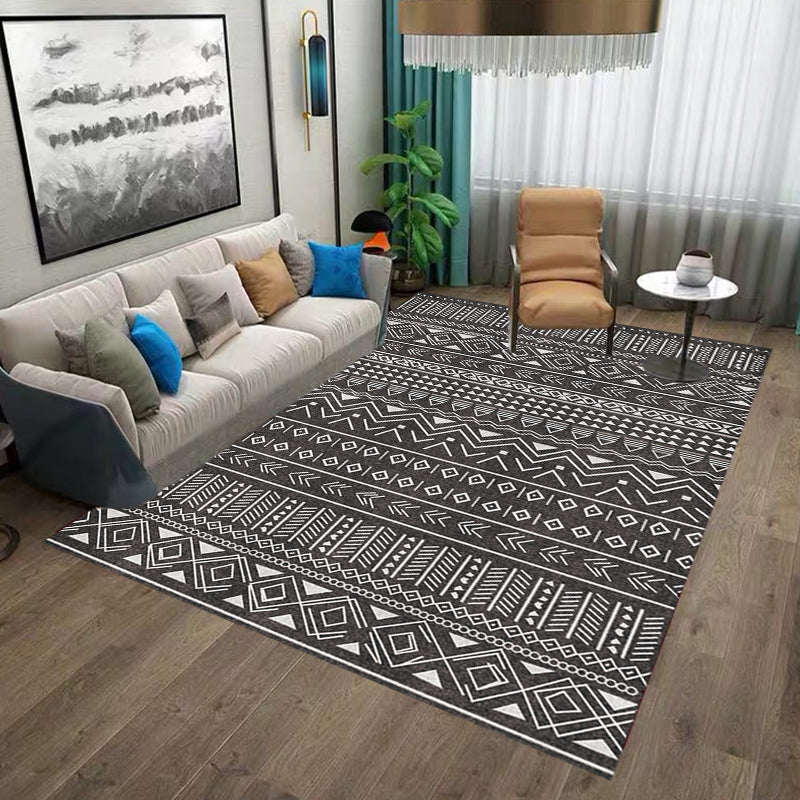 Stylish Tribal Geometric Pattern Rug with Stripe Grey Bohemian Rug Polyester Pet Friendly Non-Slip Backing Washable Area Rug for Living Room Black Clearhalo 'Area Rug' 'Bohemian' 'Rugs' Rug' 1726202