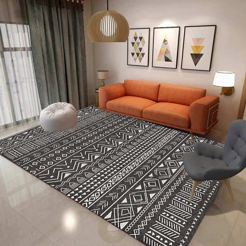 Stylish Tribal Geometric Pattern Rug with Stripe Grey Bohemian Rug Polyester Pet Friendly Non-Slip Backing Washable Area Rug for Living Room Clearhalo 'Area Rug' 'Bohemian' 'Rugs' Rug' 1726203