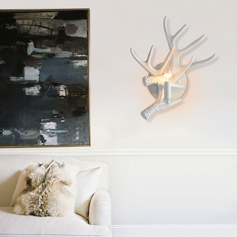 Rustic Style Antlers Wall Lamp Resin Single Bulb Sconce Light in White Finish for Lodge Villa White Shadeless Clearhalo 'Wall Lamps & Sconces' 'Wall Lights' Lighting' 172622