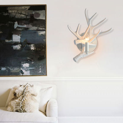 Rustic Style Antlers Wall Lamp Resin Single Bulb Sconce Light in White Finish for Lodge Villa White Shadeless Clearhalo 'Wall Lamps & Sconces' 'Wall Lights' Lighting' 172622