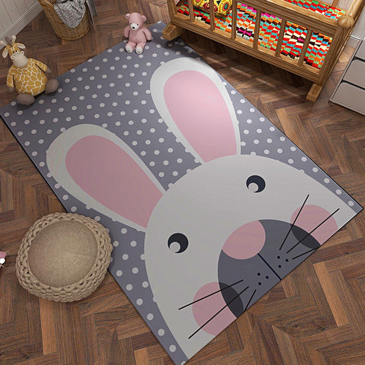 Grey and Orange Kids Rug Polyester Cartoon Animal Pattern Rug Pet Friendly Washable Anti-Slip Backing Carpet for Decoration Purple