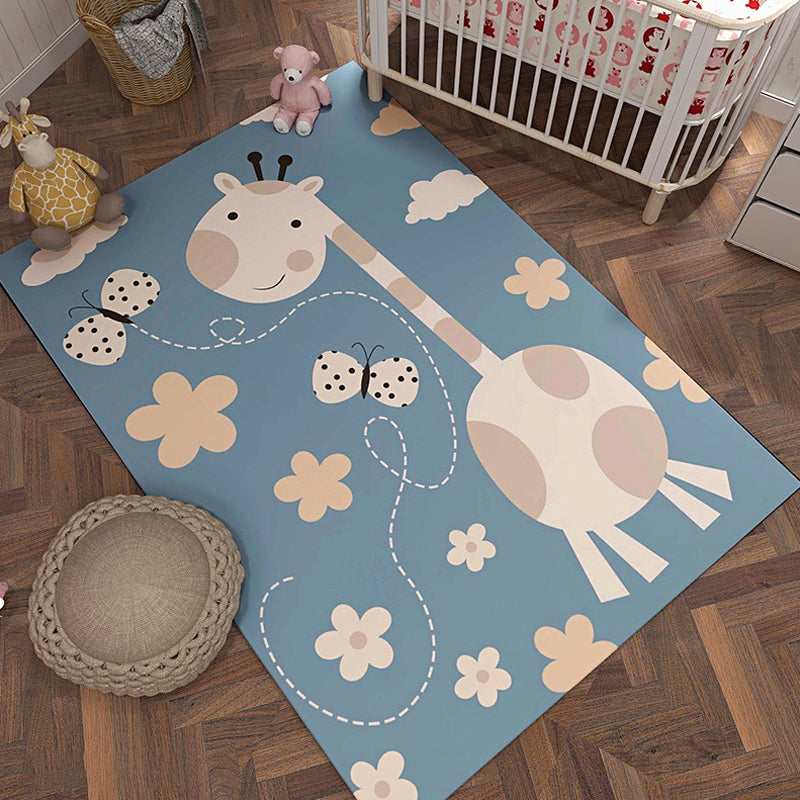 Grey and Orange Kids Rug Polyester Cartoon Animal Pattern Rug Pet Friendly Washable Anti-Slip Backing Carpet for Decoration Blue Clearhalo 'Area Rug' 'Rug' 1726221