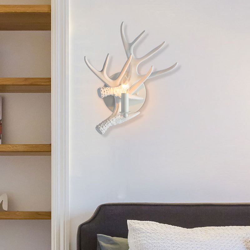 Rustic Style Antlers Wall Lamp Resin Single Bulb Sconce Light in White Finish for Lodge Villa Clearhalo 'Wall Lamps & Sconces' 'Wall Lights' Lighting' 172623
