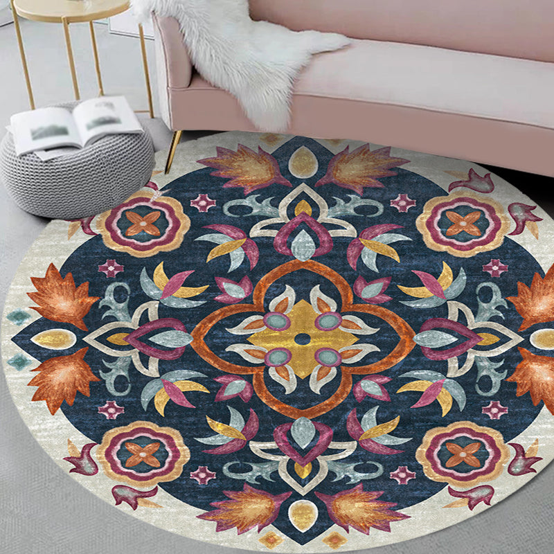 Unique Flower Pattern Rug Multicolor Moroccan Rug Polyester Pet Friendly Non-Slip Backing Washable Area Rug for Living Room Dark Blue Clearhalo 'Area Rug' 'Moroccan' 'Rugs' Rug' 1726249
