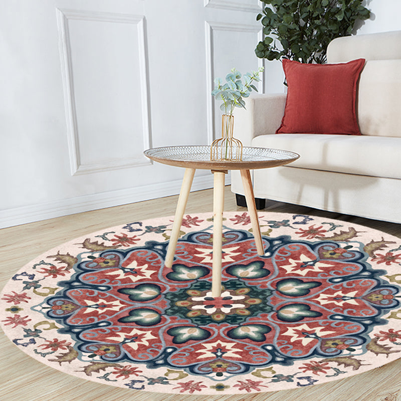 Unique Flower Pattern Rug Multicolor Moroccan Rug Polyester Pet Friendly Non-Slip Backing Washable Area Rug for Living Room Dark Red Clearhalo 'Area Rug' 'Moroccan' 'Rugs' Rug' 1726256