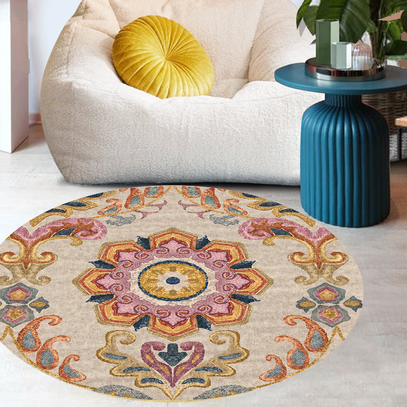 Unique Flower Pattern Rug Multicolor Moroccan Rug Polyester Pet Friendly Non-Slip Backing Washable Area Rug for Living Room Pink Clearhalo 'Area Rug' 'Moroccan' 'Rugs' Rug' 1726265