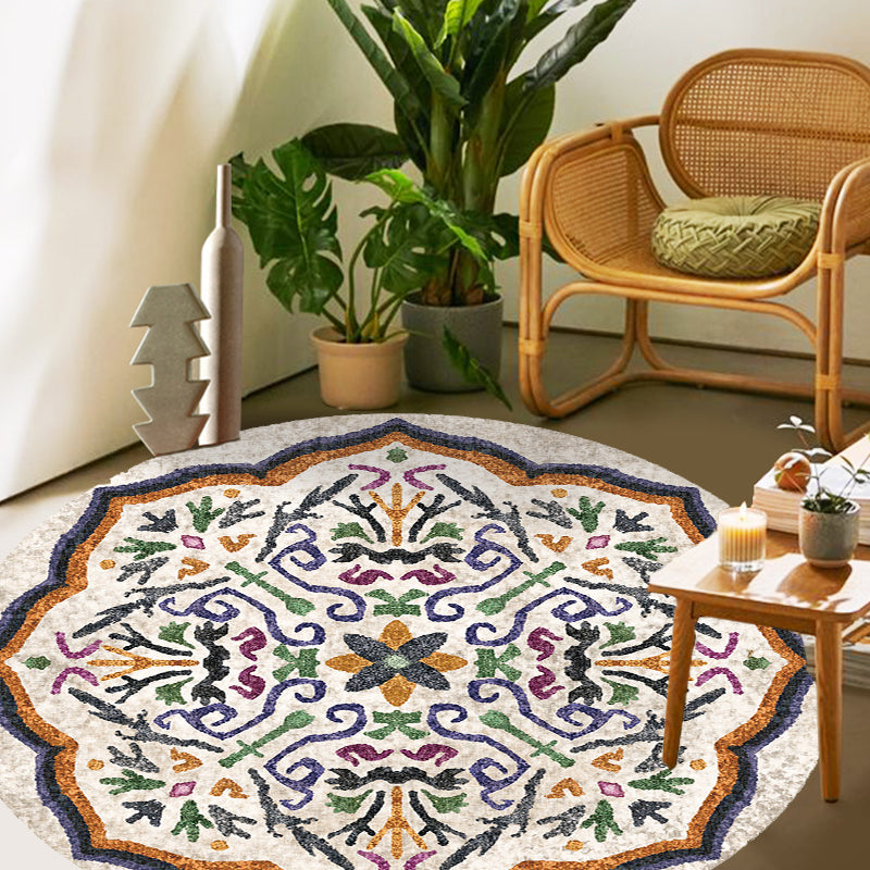Unique Flower Pattern Rug Multicolor Moroccan Rug Polyester Pet Friendly Non-Slip Backing Washable Area Rug for Living Room Ivory Clearhalo 'Area Rug' 'Moroccan' 'Rugs' Rug' 1726268