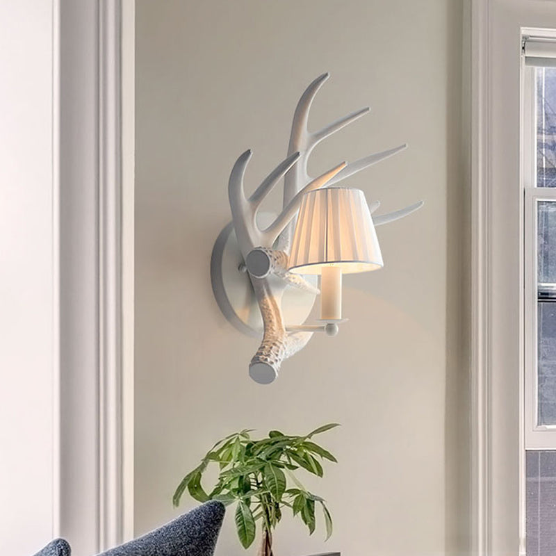 Rustic Style Antlers Wall Lamp Resin Single Bulb Sconce Light in White Finish for Lodge Villa White With Shade Clearhalo 'Wall Lamps & Sconces' 'Wall Lights' Lighting' 172628