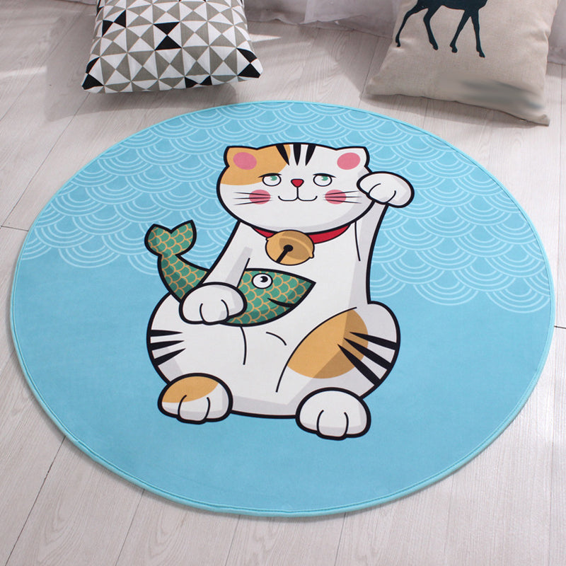 Kids Cat Pattern Rug Blue and Pink Polyester Rug Washable Pet Friendly Non-Slip Area Rug for Child's Bedroom Blue Clearhalo 'Area Rug' 'Rug' 1726286