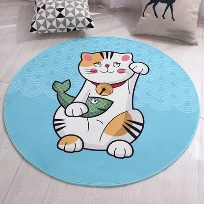Kids Cat Pattern Rug Blue and Pink Polyester Rug Washable Pet Friendly Non-Slip Area Rug for Child's Bedroom Blue Clearhalo 'Area Rug' 'Rug' 1726286
