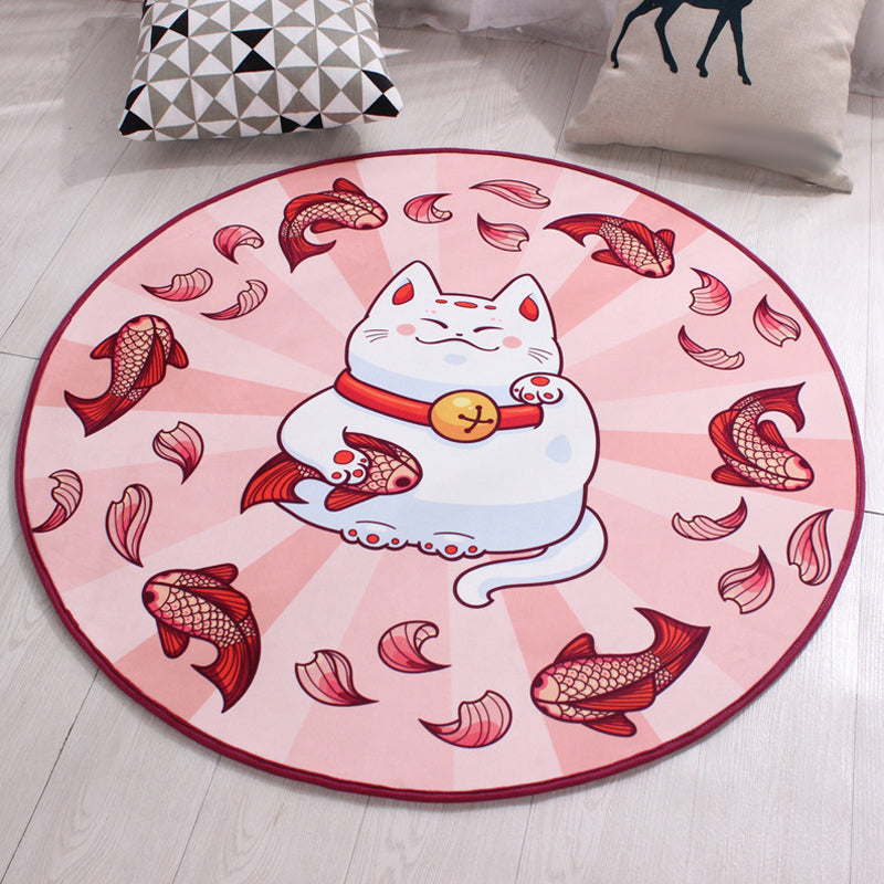Kids Cat Pattern Rug Blue and Pink Polyester Rug Washable Pet Friendly Non-Slip Area Rug for Child's Bedroom Pink Clearhalo 'Area Rug' 'Rug' 1726296