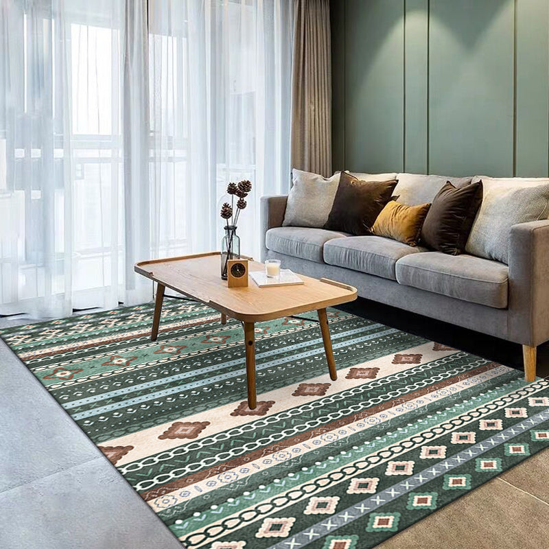 Multicolor Bohemian Rug Polyester Tribal Stripe Pattern Rug Pet Friendly Washable Anti-Slip Backing Carpet for Decoration Green Clearhalo 'Area Rug' 'Bohemian' 'Rugs' Rug' 1726342