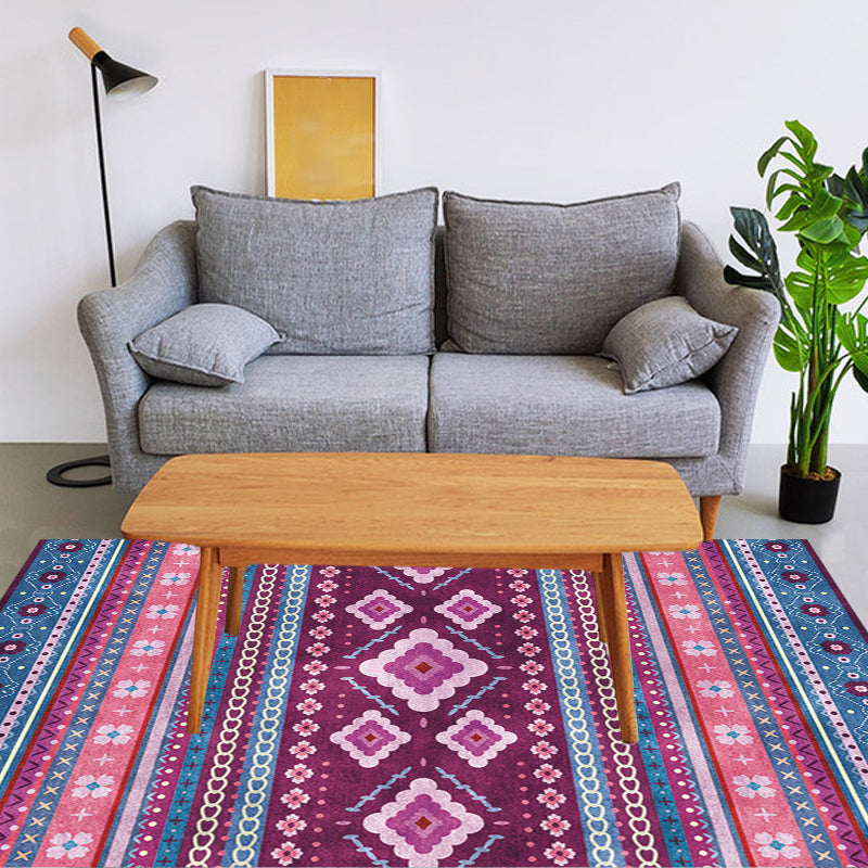 Multicolor Bohemian Rug Polyester Tribal Stripe Pattern Rug Pet Friendly Washable Anti-Slip Backing Carpet for Decoration Rose Red Clearhalo 'Area Rug' 'Bohemian' 'Rugs' Rug' 1726351