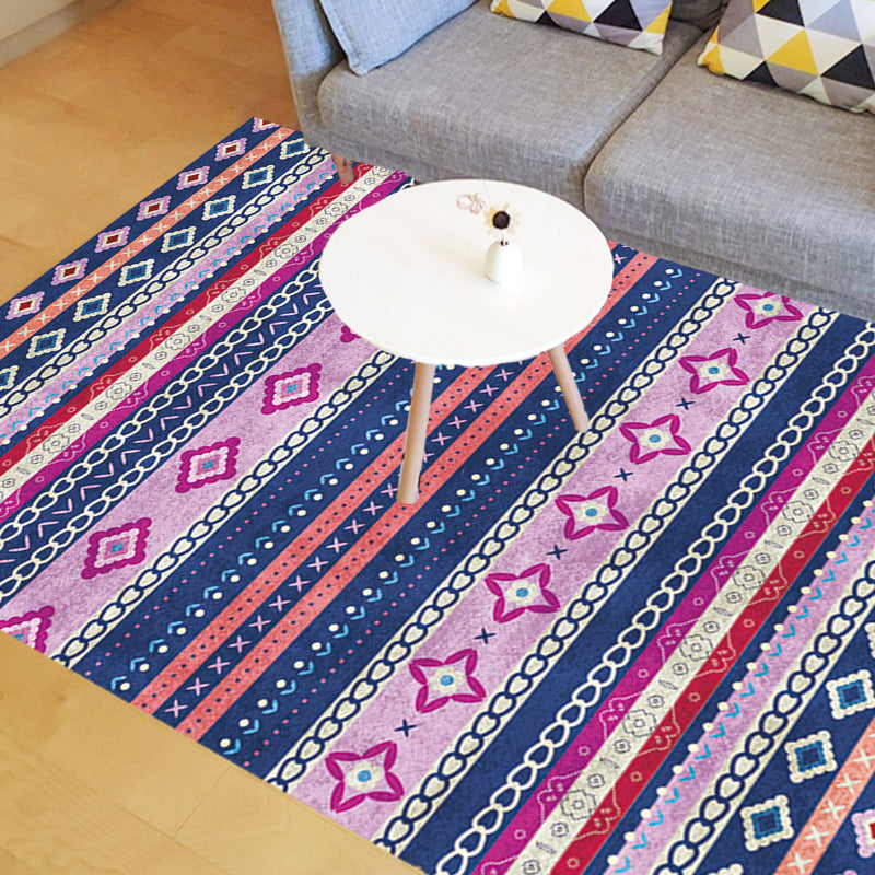 Multicolor Bohemian Rug Polyester Tribal Stripe Pattern Rug Pet Friendly Washable Anti-Slip Backing Carpet for Decoration Dark Blue Clearhalo 'Area Rug' 'Bohemian' 'Rugs' Rug' 1726357