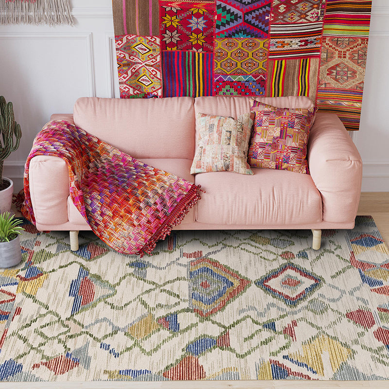 Bohemian Geometric Pattern Rug Multicolor Polyester Rug Machine Washable Non-Slip Backing Area Rug for Living Room Red Clearhalo 'Area Rug' 'Bohemian' 'Rugs' Rug' 1726368