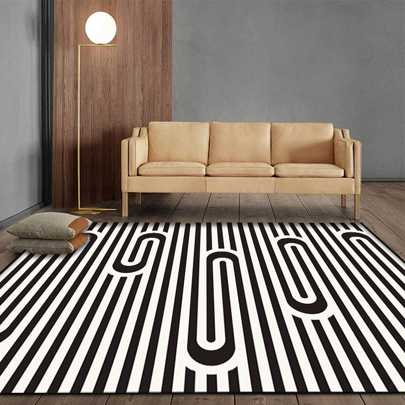 Modern Striped Pattern Rug Black and White Polyester Rug Washable Pet Friendly Non-Slip Area Rug for Living Room Black Clearhalo 'Area Rug' 'Modern' 'Rugs' Rug' 1726389