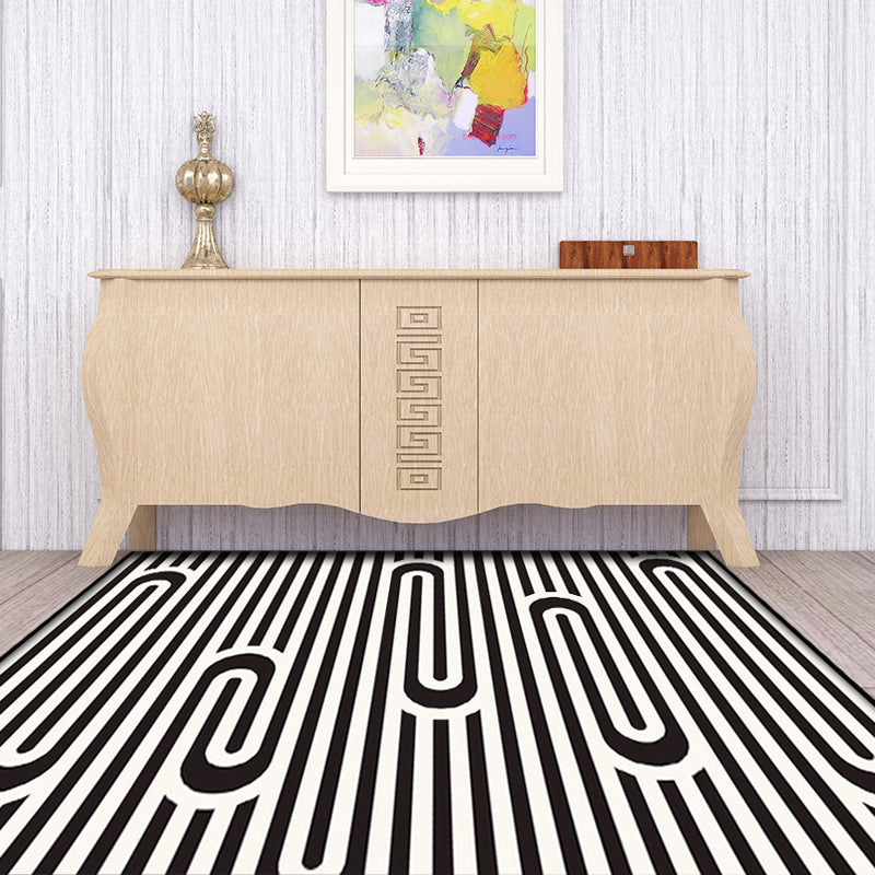 Modern Striped Pattern Rug Black and White Polyester Rug Washable Pet Friendly Non-Slip Area Rug for Living Room Clearhalo 'Area Rug' 'Modern' 'Rugs' Rug' 1726390
