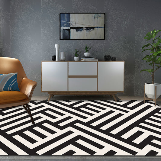 Modern Striped Pattern Rug Black and White Polyester Rug Washable Pet Friendly Non-Slip Area Rug for Living Room