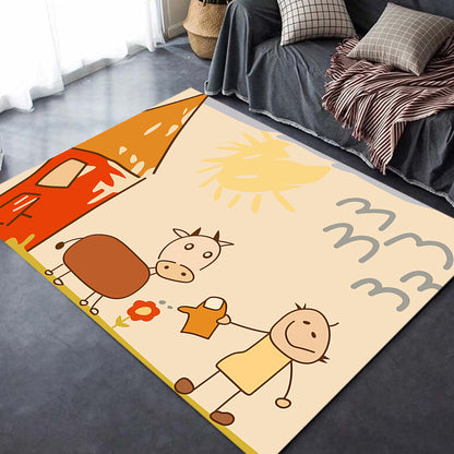 Cute Painting Pattern Rug Orange Kids Rug Polyester Pet Friendly Washable Area Rug for Nursery Yellow-Red Clearhalo 'Area Rug' 'Rug' 1726408