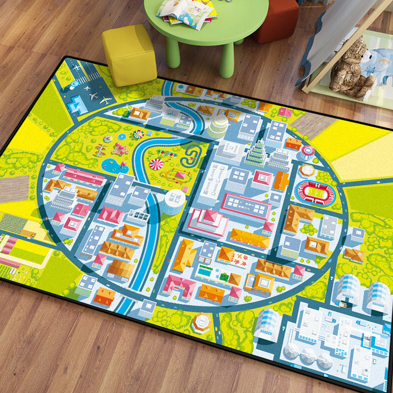 Kids Island Pattern Rug Green and Blue Polyester Rug Washable Pet Friendly Non-Slip Area Rug for Child's Bedroom Green Clearhalo 'Area Rug' 'Rug' 1726420