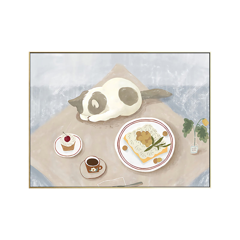 Pastel Color Cartoon Cat Painting Textured Contemporary Style Dining Room Wall Art Clearhalo 'Art Gallery' 'Canvas Art' 'Contemporary Art Gallery' 'Modern' Arts' 1726520