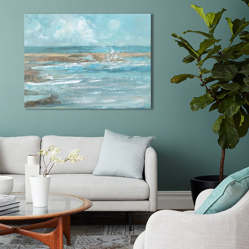 Impressionism Seaside View Painting Blue Textured Canvas Wall Art for Living Room Blue Clearhalo 'Arts' 'Canvas Art' 1726543
