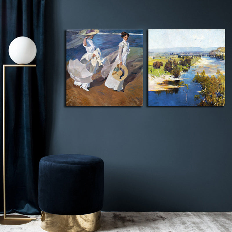 Impressionism Seaside Girls Art Print Canvas Light Color Oil Painting Wall Decor Clearhalo 'Arts' 'Canvas Art' 1726557