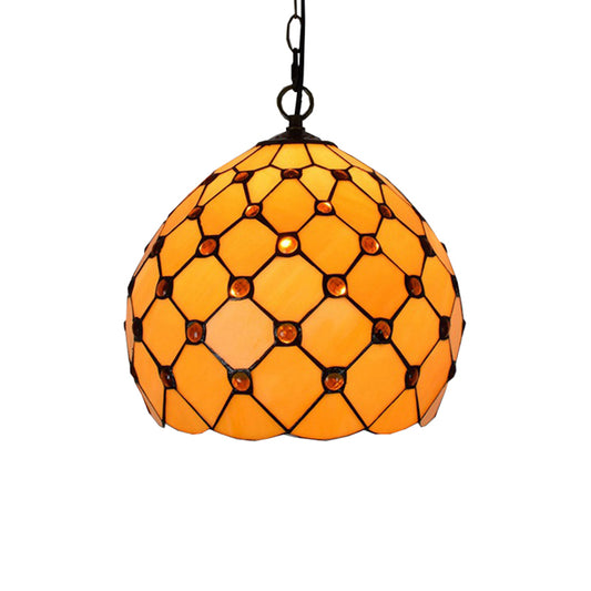 Orb Stained Glass Ceiling Lamp Tiffany Single Light Yellow Pendant Lighting Fixture with Jewel for Porch Clearhalo 'Ceiling Lights' 'Close To Ceiling Lights' 'Industrial' 'Middle Century Pendants' 'Pendant Lights' 'Pendants' 'Tiffany close to ceiling' 'Tiffany Pendants' 'Tiffany' Lighting' 172655