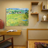 Impressionism Farmfield Scene Canvas in Green Textured Wall Art Decor for Bathroom