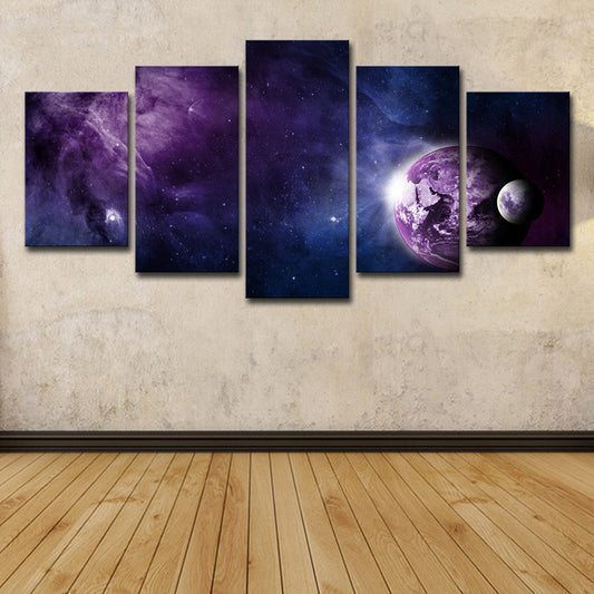 Purple Universe View Wall Art Star and Planet Kids Multi-Piece Canvas Print for Room Purple Clearhalo 'Art Gallery' 'Canvas Art' 'Kids' Arts' 1726617
