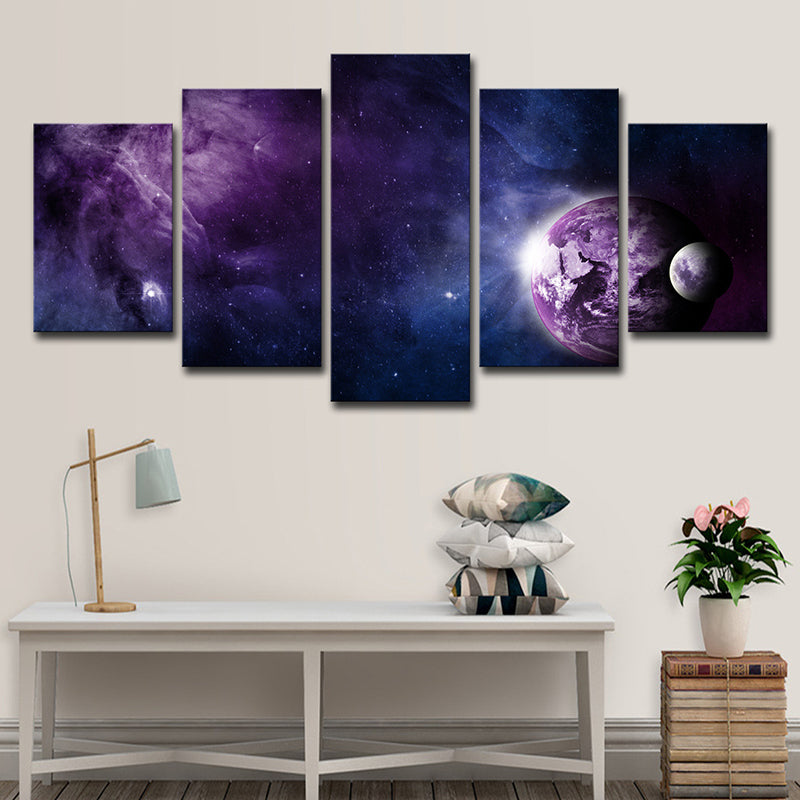Purple Universe View Wall Art Star and Planet Kids Multi-Piece Canvas Print for Room Clearhalo 'Art Gallery' 'Canvas Art' 'Kids' Arts' 1726618