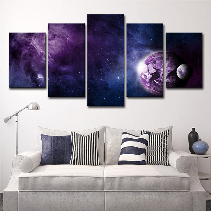 Purple Universe View Wall Art Star and Planet Kids Multi-Piece Canvas Print for Room Clearhalo 'Art Gallery' 'Canvas Art' 'Kids' Arts' 1726619