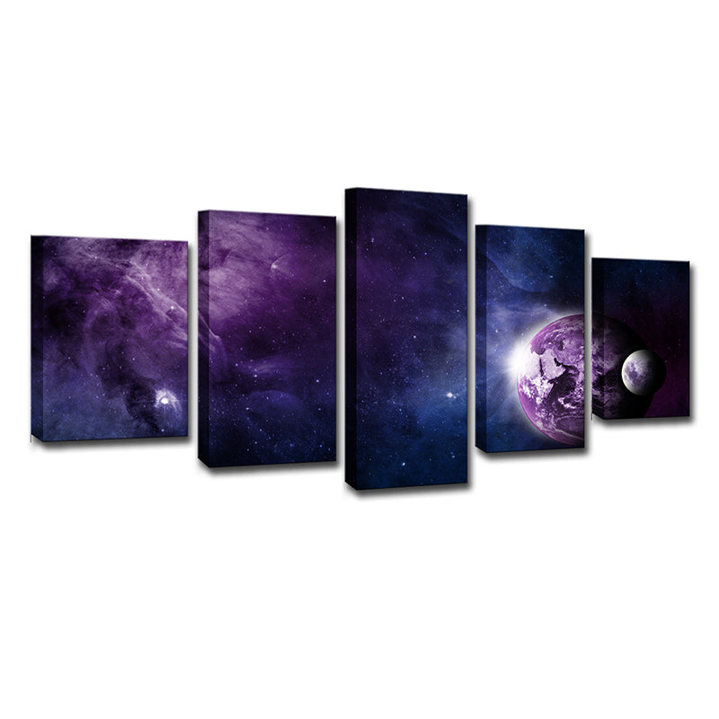 Purple Universe View Wall Art Star and Planet Kids Multi-Piece Canvas Print for Room Clearhalo 'Art Gallery' 'Canvas Art' 'Kids' Arts' 1726620