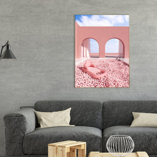 Arched Door Wall Decor Contemporary Textured Girls Bedroom Painting, Multiple Sizes Light Pink Clearhalo 'Art Gallery' 'Canvas Art' 'Contemporary Art Gallery' 'Modern' Arts' 1726638