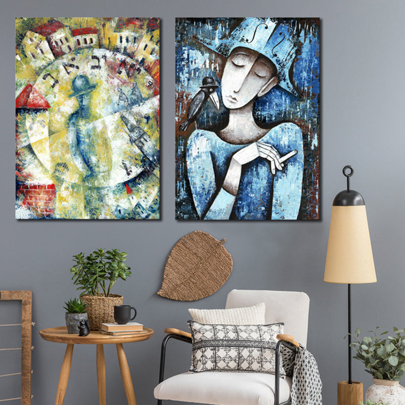 Pastel Color Smoking Girl Painting Abstract Expressionism Textured Canvas Art for Bedroom Clearhalo 'Arts' 'Canvas Art' 1726642