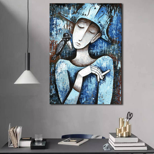Pastel Color Smoking Girl Painting Abstract Expressionism Textured Canvas Art for Bedroom