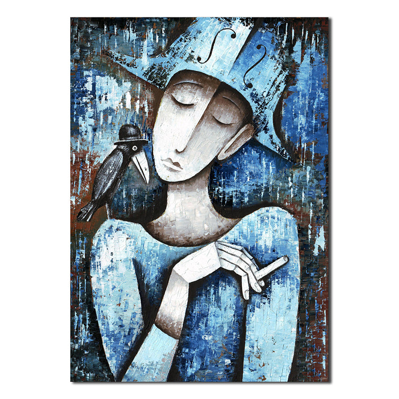 Pastel Color Smoking Girl Painting Abstract Expressionism Textured Canvas Art for Bedroom Clearhalo 'Arts' 'Canvas Art' 1726645