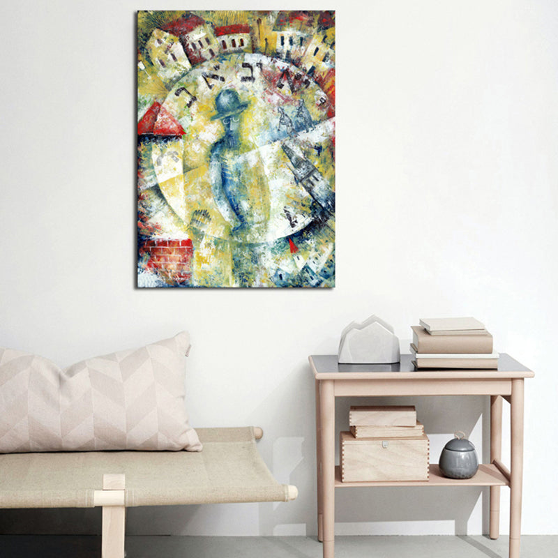 Pastel Color Smoking Girl Painting Abstract Expressionism Textured Canvas Art for Bedroom Yellow Clearhalo 'Arts' 'Canvas Art' 1726649