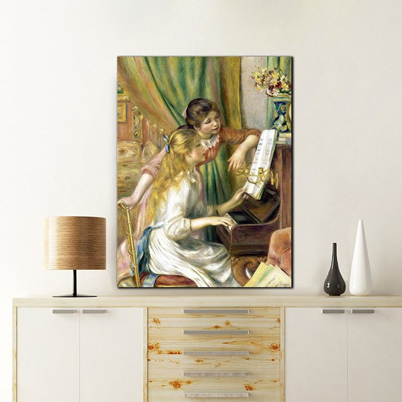 Canvas Textured Art Print Impressionism Style Piano and Girl Painting, Multiple Sizes Green Clearhalo 'Arts' 'Canvas Art' 1726674
