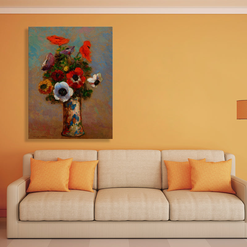 French Rustic Style Flowers Painting Pastel Color Kitchen Backsplash Wall Art Print Dark Brown Clearhalo 'Arts' 'Canvas Art' 1726692