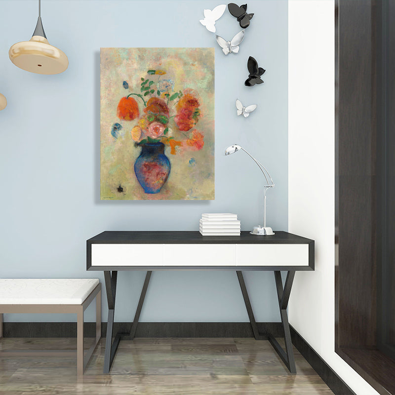 French Rustic Style Flowers Painting Pastel Color Kitchen Backsplash Wall Art Print Orange Clearhalo 'Arts' 'Canvas Art' 1726704