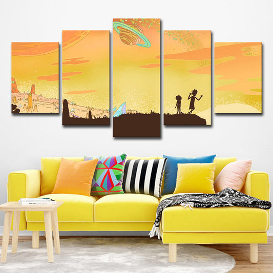 Cartoon the Other World Canvas Yellow Multi-Piece Wall Art Print for Living Room Yellow Clearhalo 'Art Gallery' 'Canvas Art' 'Kids' Arts' 1726741