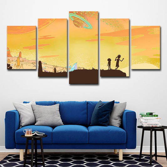 Cartoon the Other World Canvas Yellow Multi-Piece Wall Art Print for Living Room Clearhalo 'Art Gallery' 'Canvas Art' 'Kids' Arts' 1726742