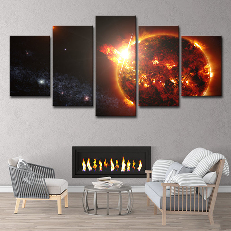 Exploding Planet Wall Art Decor Sci-Fi Splendid Universe Scene Canvas Print in Orange Clearhalo 'Art Gallery' 'Canvas Art' 'Kids' Arts' 1726750