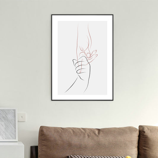 Holding Hands Pattern Canvas Textured Minimalism Style for Bedroom Wall Art Decor White