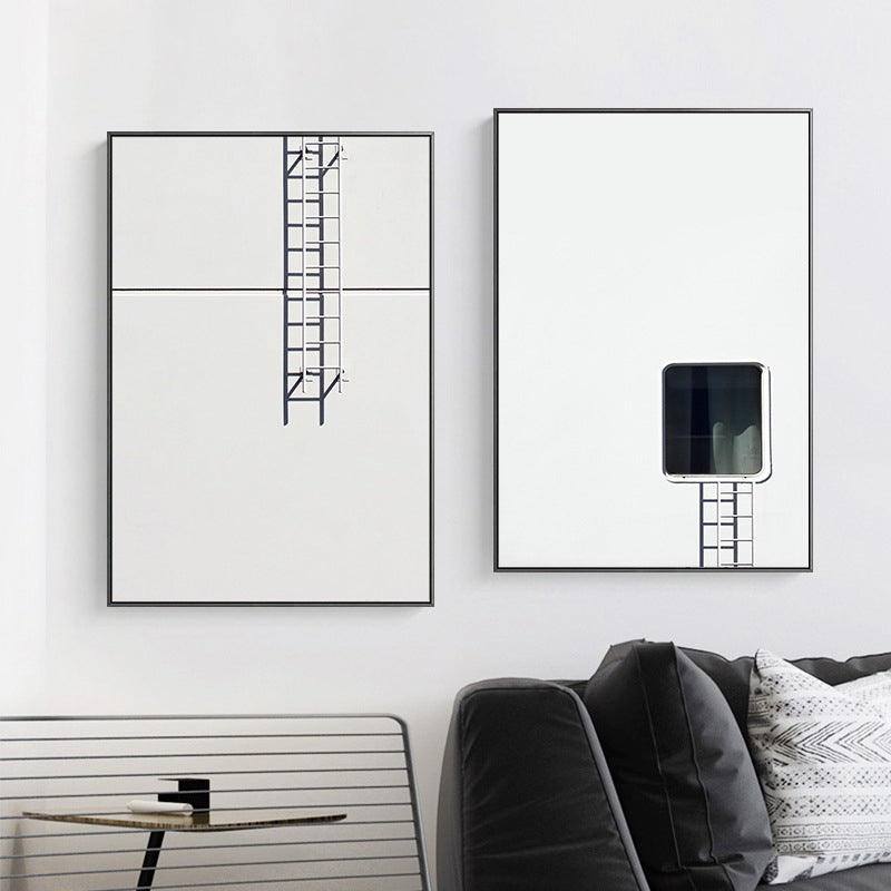 Outdoor Stairs Painting in Light Color Minimalism Style Wall Art for Dining Room Clearhalo 'Art Gallery' 'Canvas Art' 'Contemporary Art Gallery' 'Contemporary Art' 'Minimalism' 'Minimalist Art Gallery' 'Scandinavian' Arts' 1726794