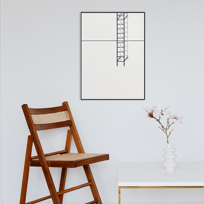 Outdoor Stairs Painting in Light Color Minimalism Style Wall Art for Dining Room White Clearhalo 'Art Gallery' 'Canvas Art' 'Contemporary Art Gallery' 'Contemporary Art' 'Minimalism' 'Minimalist Art Gallery' 'Scandinavian' Arts' 1726795