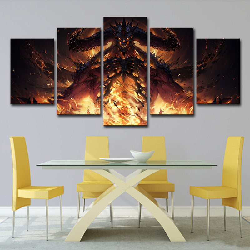 Immortal Demon Canvas Wall Art Bedroom Game Scene Print Wall Decor in Yellow, Multi-Piece Yellow Clearhalo 'Art Gallery' 'Canvas Art' 'Kids' Arts' 1726968