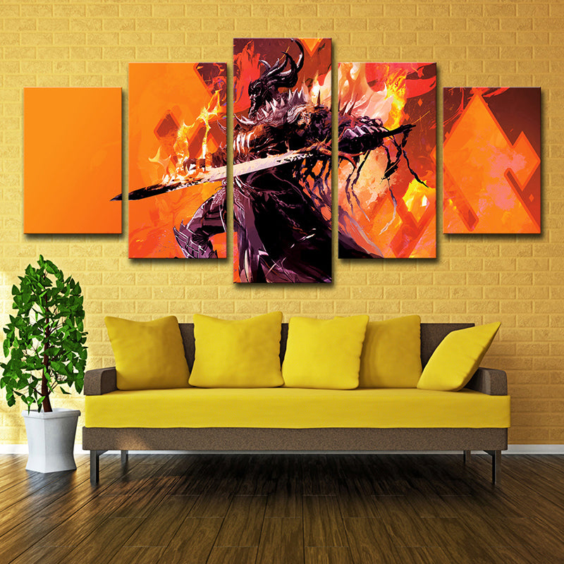 Guild War Game Character Art Print Orange Canvas Wall Decor for Room, Multi-Piece Orange Clearhalo 'Art Gallery' 'Canvas Art' 'Kids' Arts' 1726975